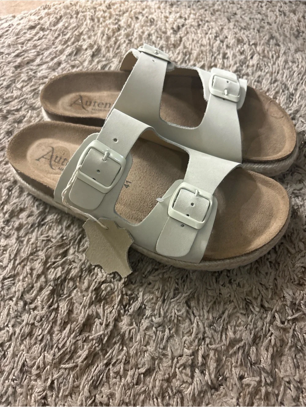 Women’s Double-Buckle Slide Sandals in Cream made in Spain